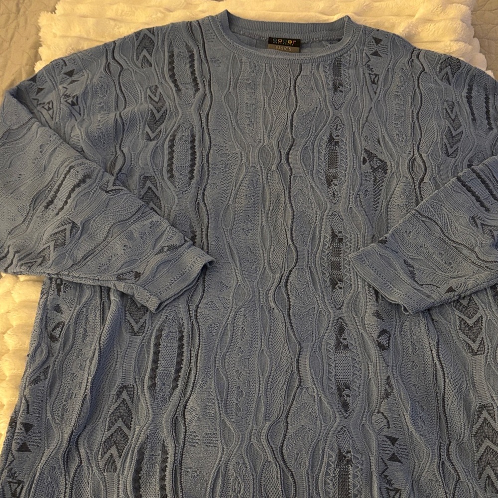 Authentic Vintage COOGI Men's Light Blue Crewneck Textured Knit Sweater